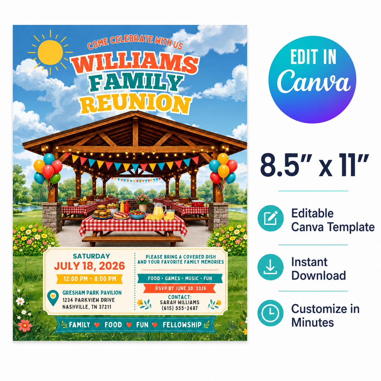Family Reunion Canva Template - Picnic Pavilion Flyer Design – Image 2