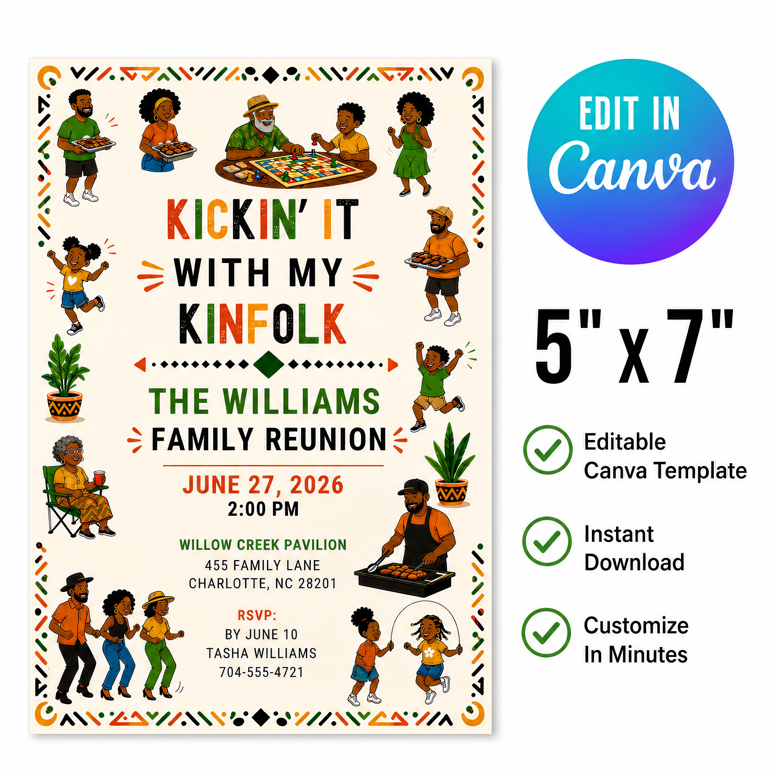 Family Reunion Invitation Canva Template - Kickin' It With My Kinfolk Design – Image 2