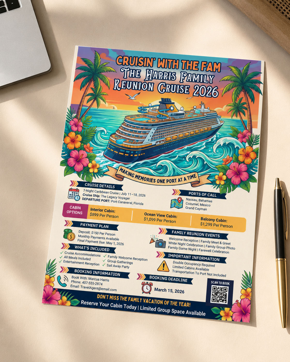 Family Reunion Flyer Cruise Template - Cruisin' with the Fam Tropical Design – Image 5