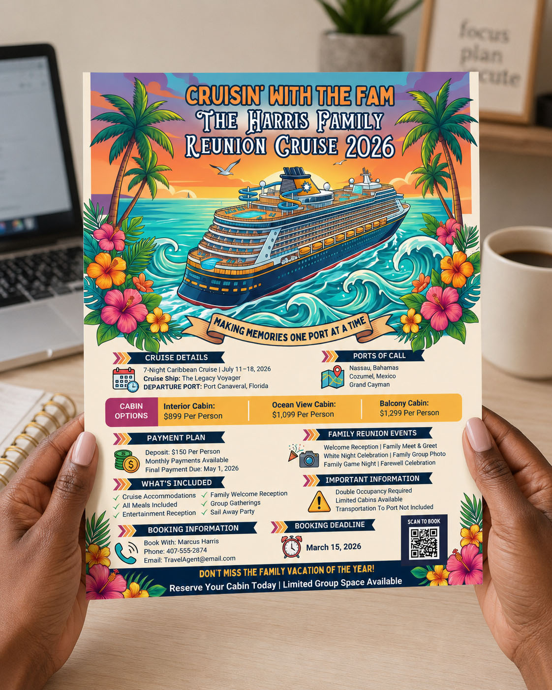 Family Reunion Flyer Cruise Template - Cruisin' with the Fam Tropical Design – Image 6