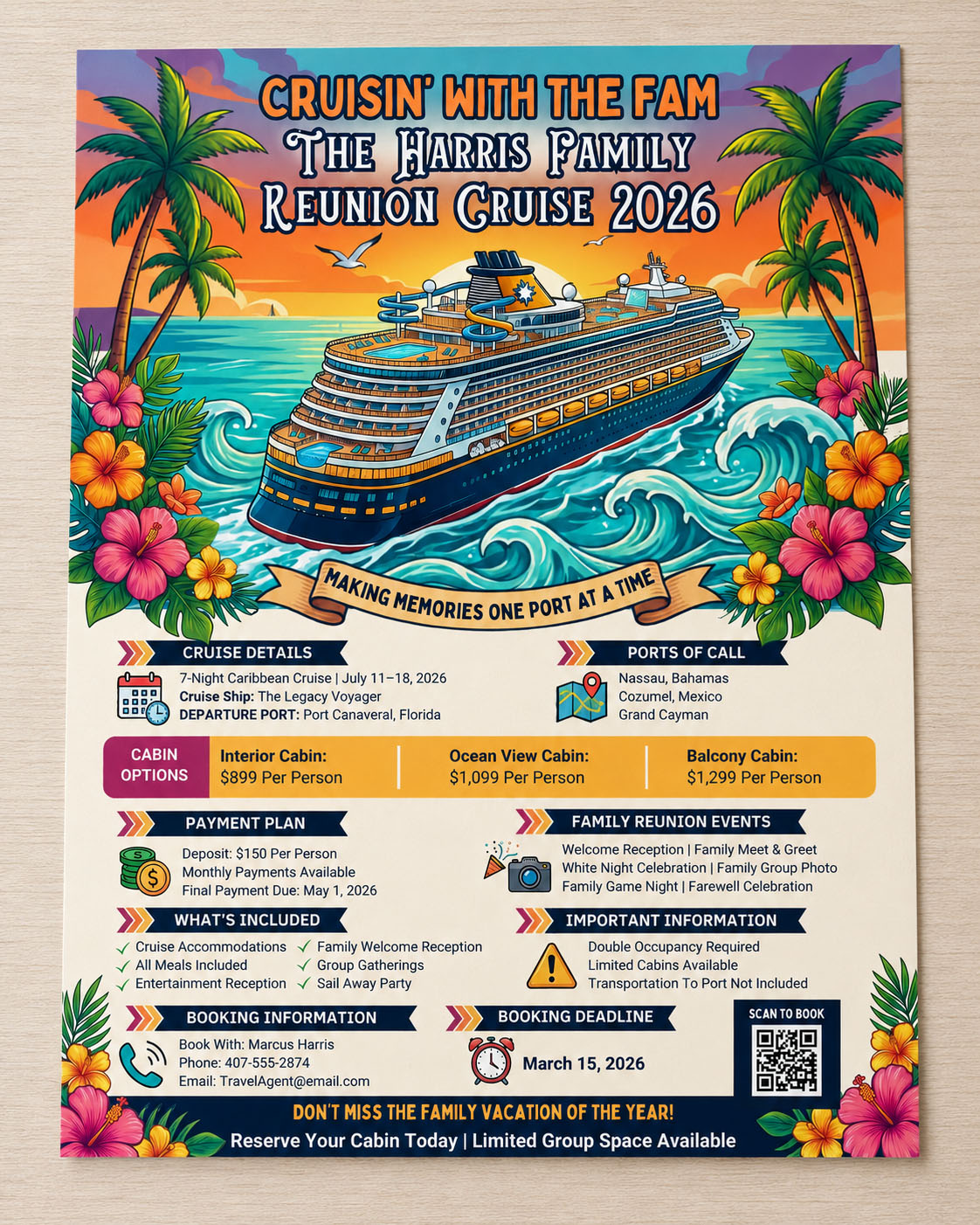 Family Reunion Flyer Cruise Template - Cruisin' with the Fam Tropical Design – Image 1