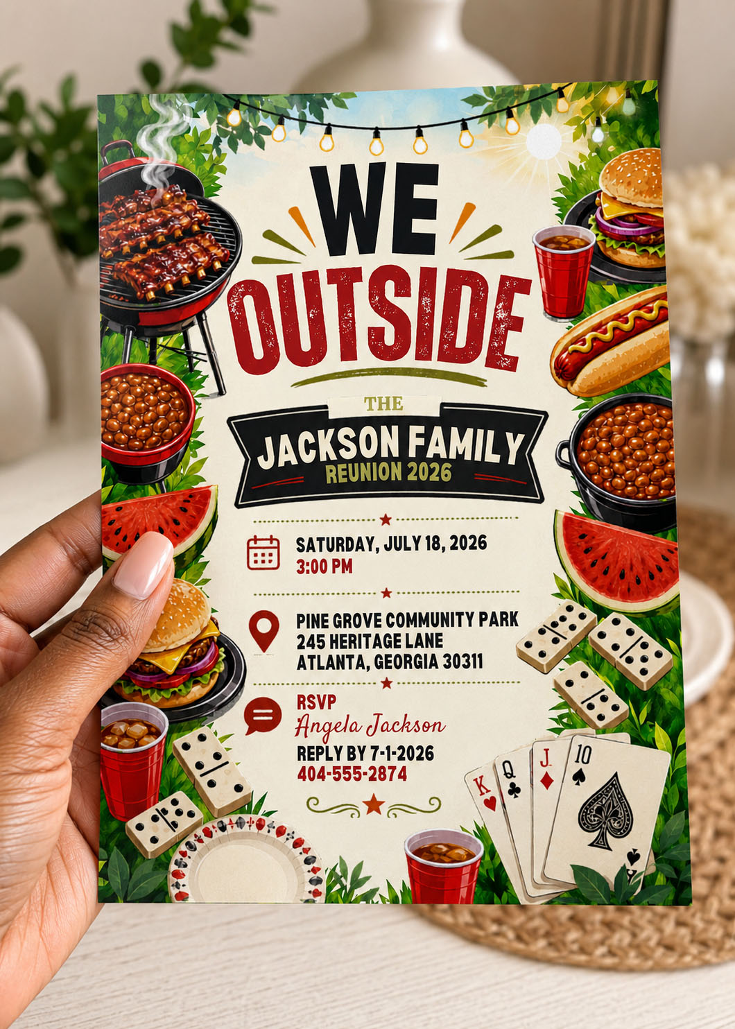 Family Reunion Canva Template - We Outside BBQ Cookout Invitation – Image 6
