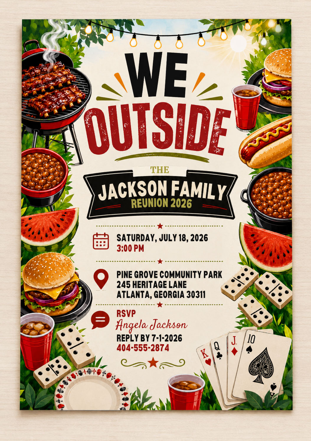 Family Reunion Canva Template - We Outside BBQ Cookout Invitation – Image 2