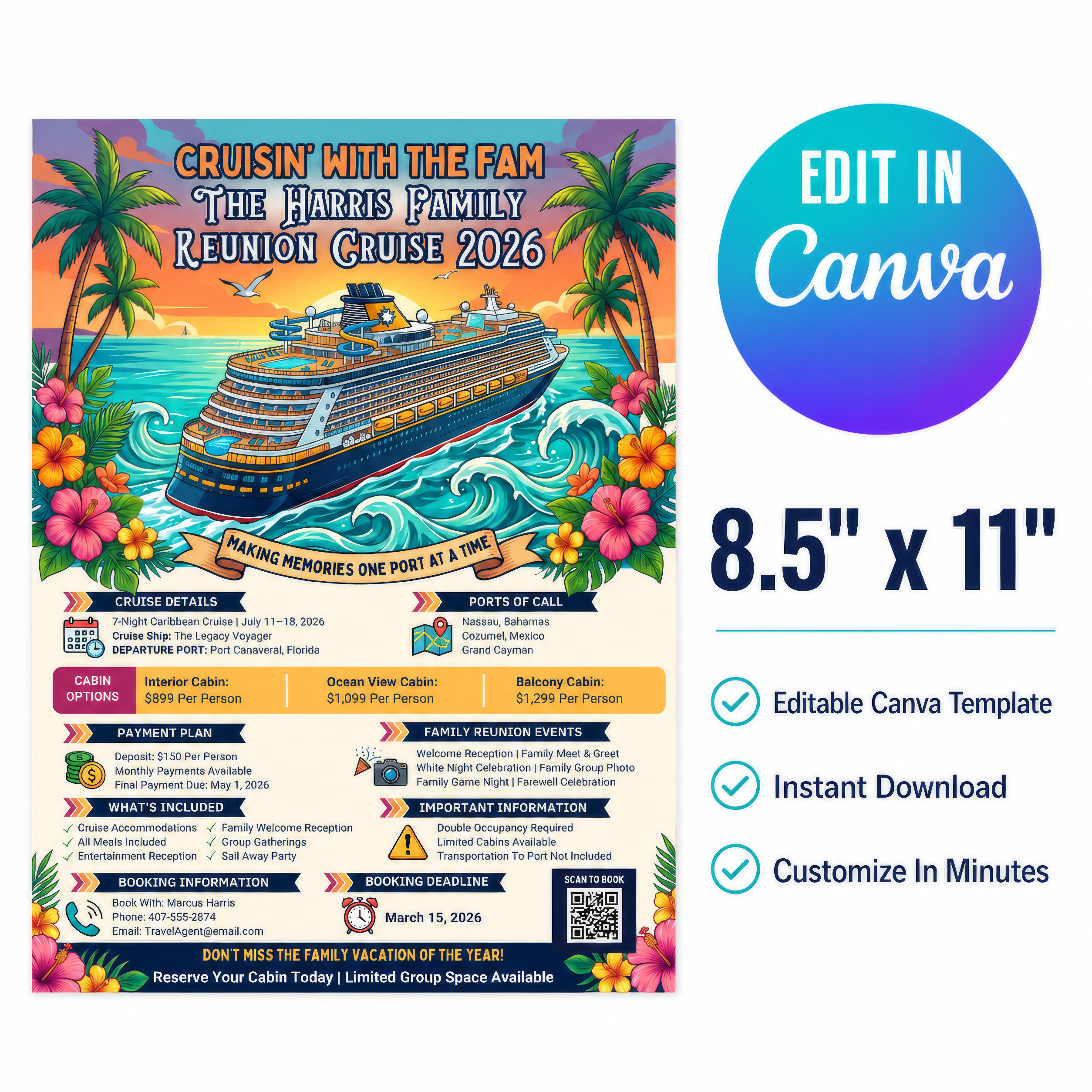Family Reunion Flyer Cruise Template - Cruisin' with the Fam Tropical Design – Image 2