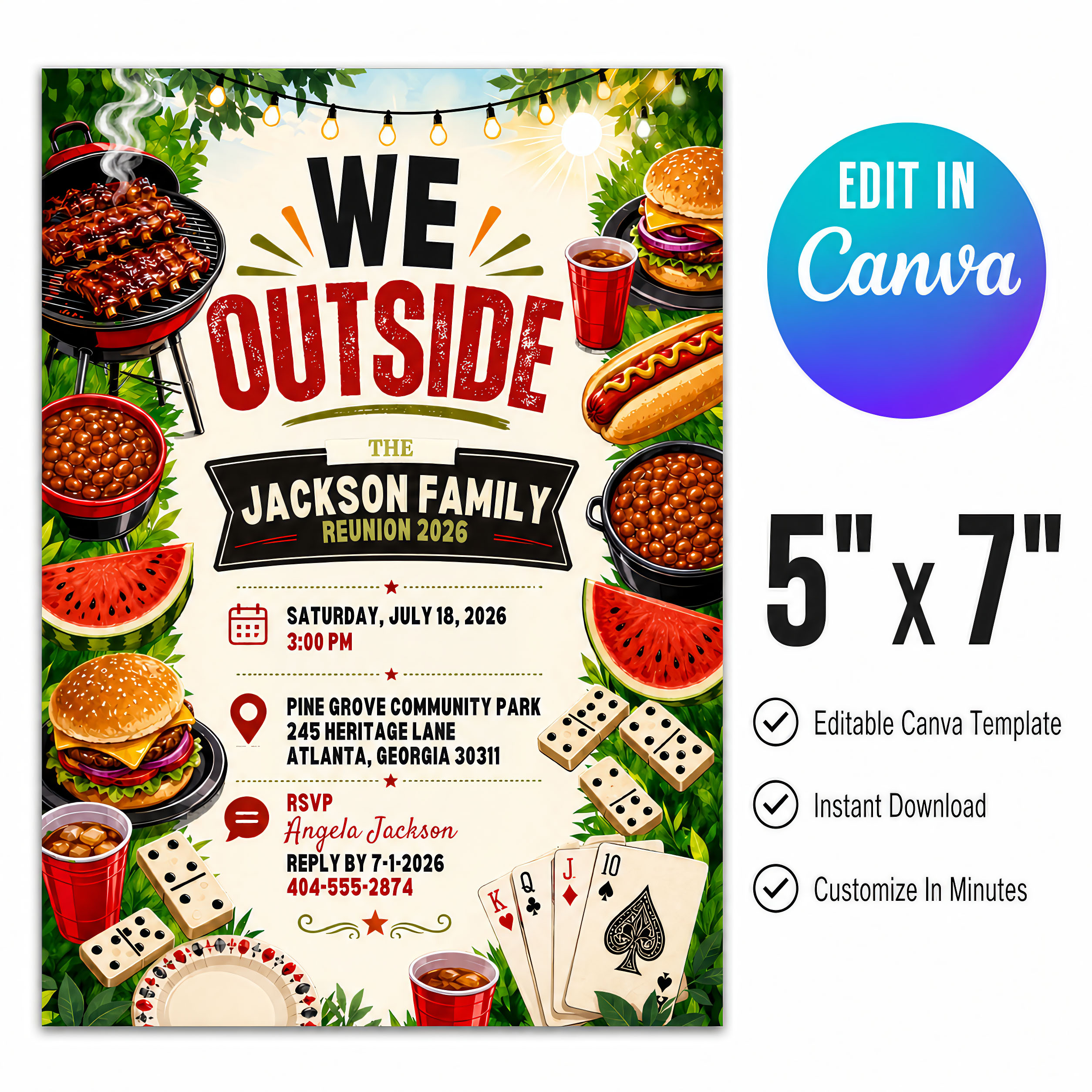 Family Reunion Canva Template - We Outside BBQ Cookout Invitation – Image 3