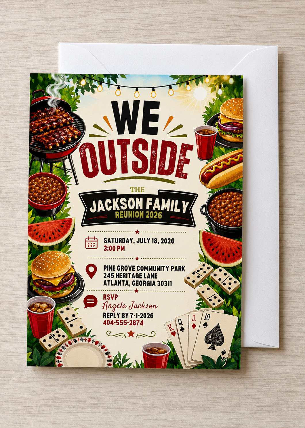 Family Reunion Canva Template - We Outside BBQ Cookout Invitation – Image 5