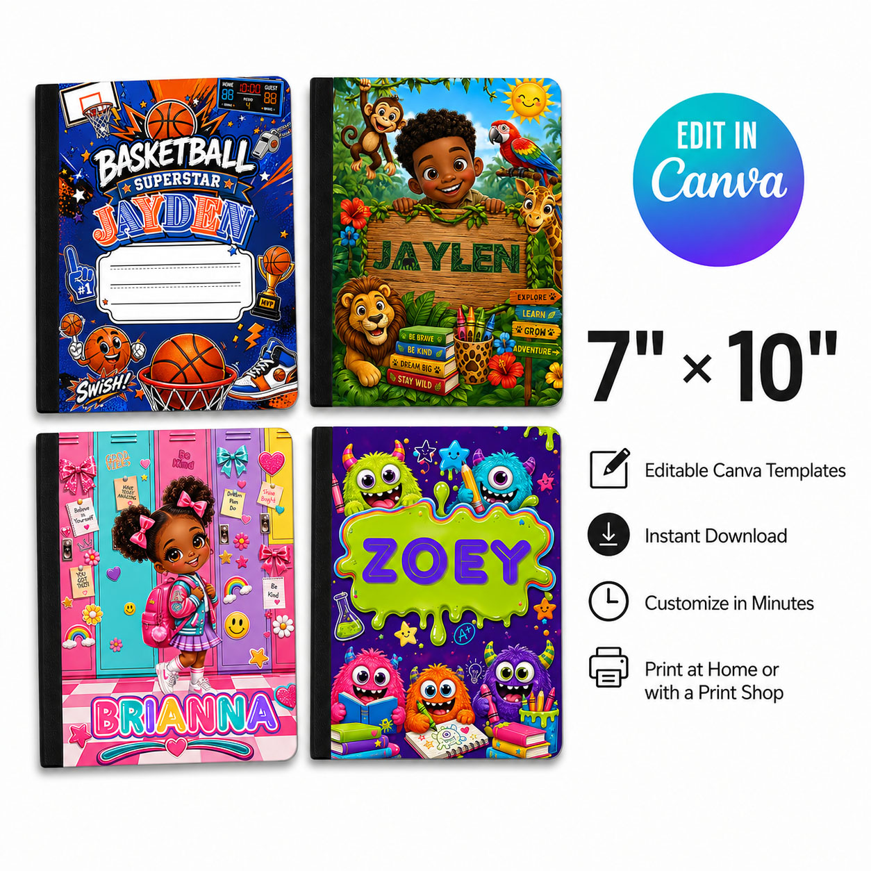 Composition Notebook Cover Template Bundle - 70 Editable Canva Designs with Mockups – Image 2