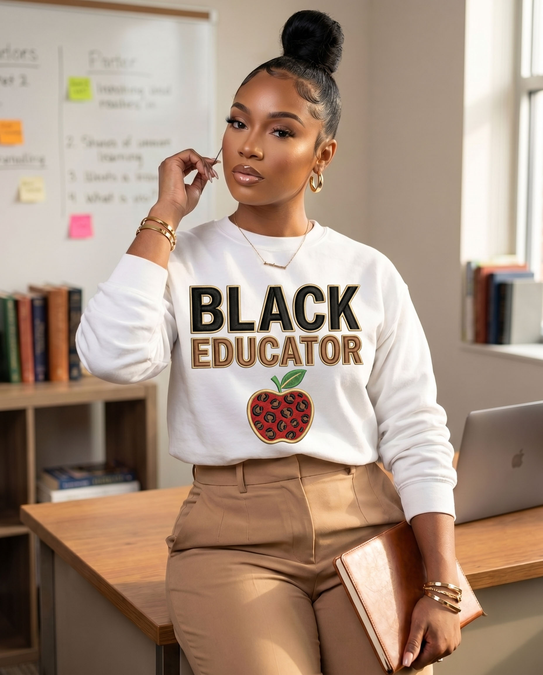Black Educator PNG - Faux Yarn and Embroidery Style Bundle – Image 6