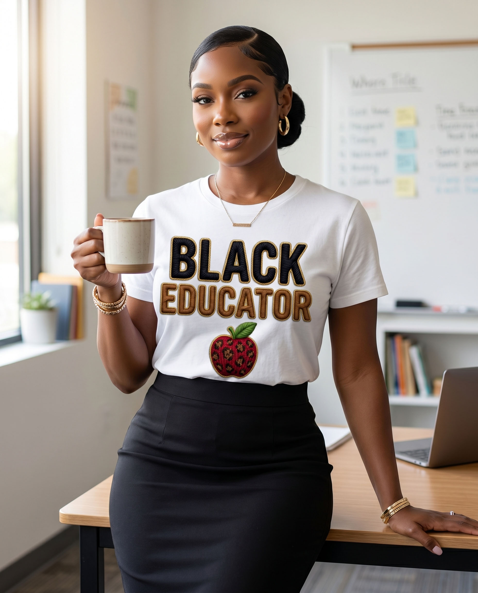 Black Educator PNG - Faux Yarn and Embroidery Style Bundle – Image 5