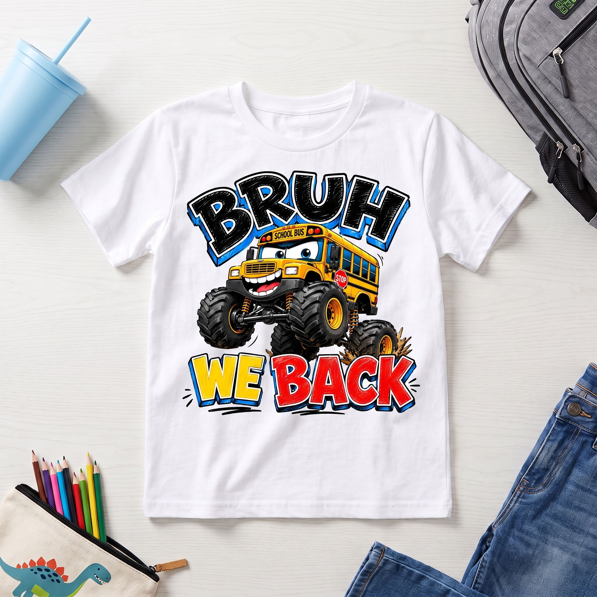 Back to School PNG - Bruh We Back Monster School Bus Design – Image 5