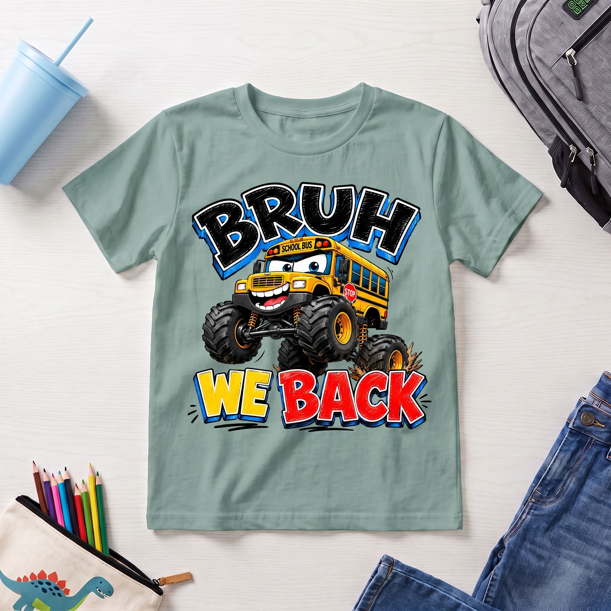 Back to School PNG - Bruh We Back Monster School Bus Design – Image 4