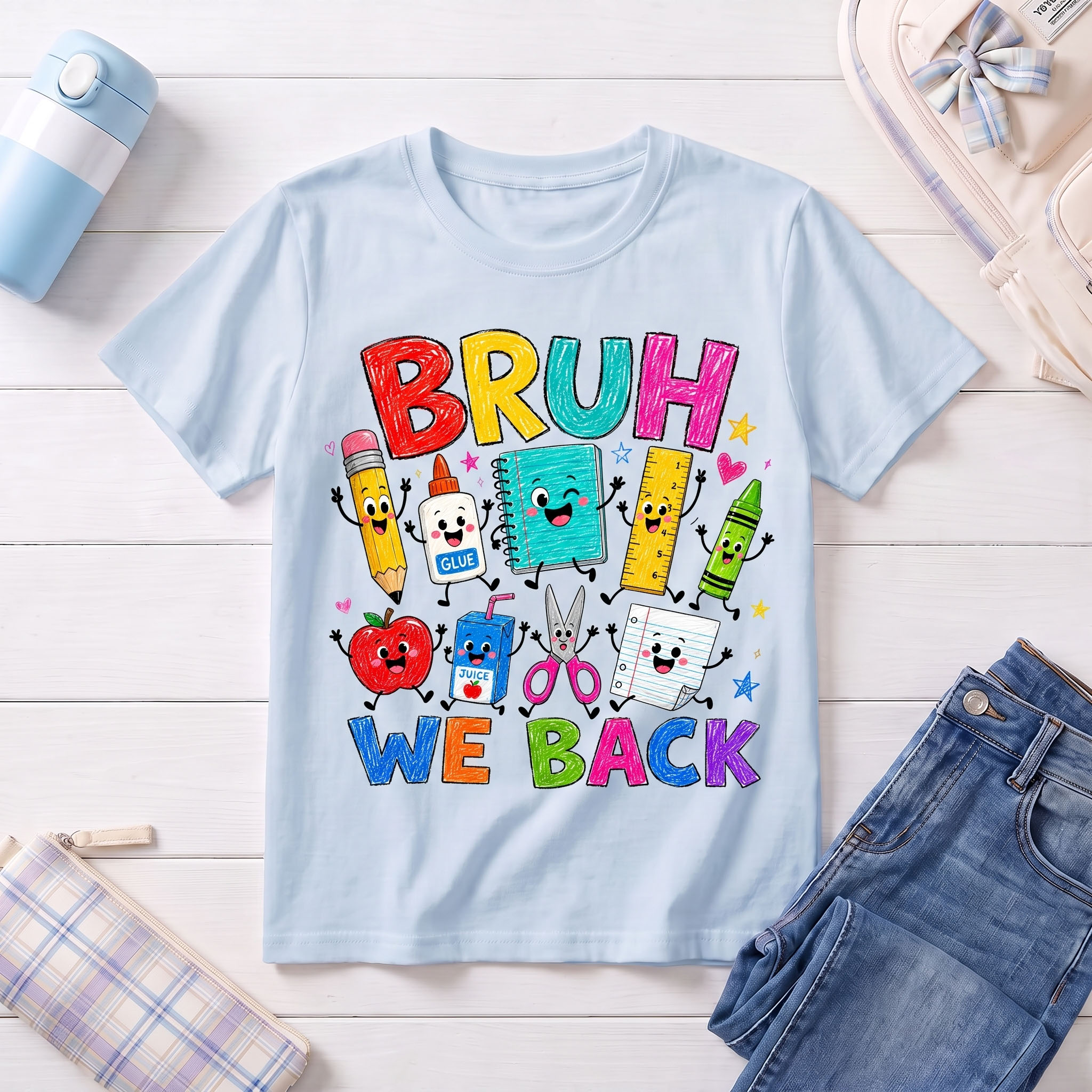Back to School PNG - Bruh We Back Cute School Supplies Doodles Design – Image 4