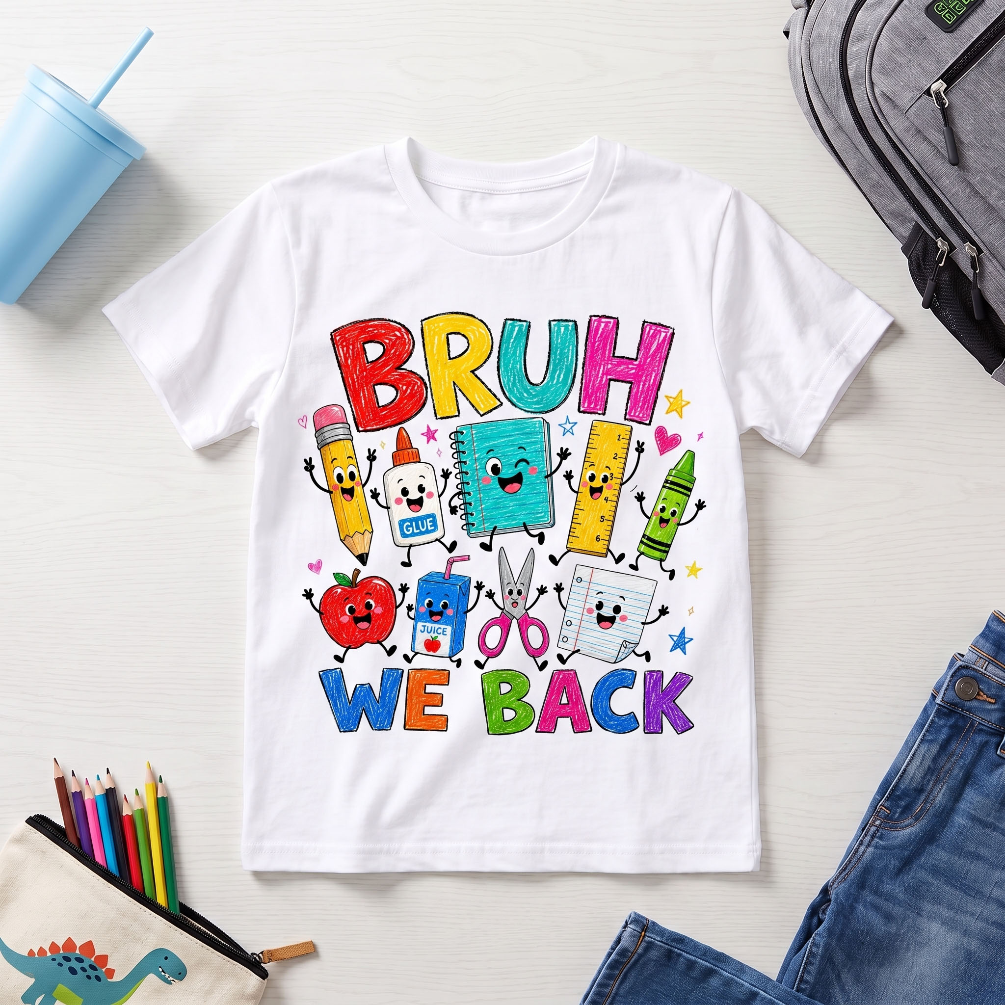 Back to School PNG - Bruh We Back Cute School Supplies Doodles Design – Image 6