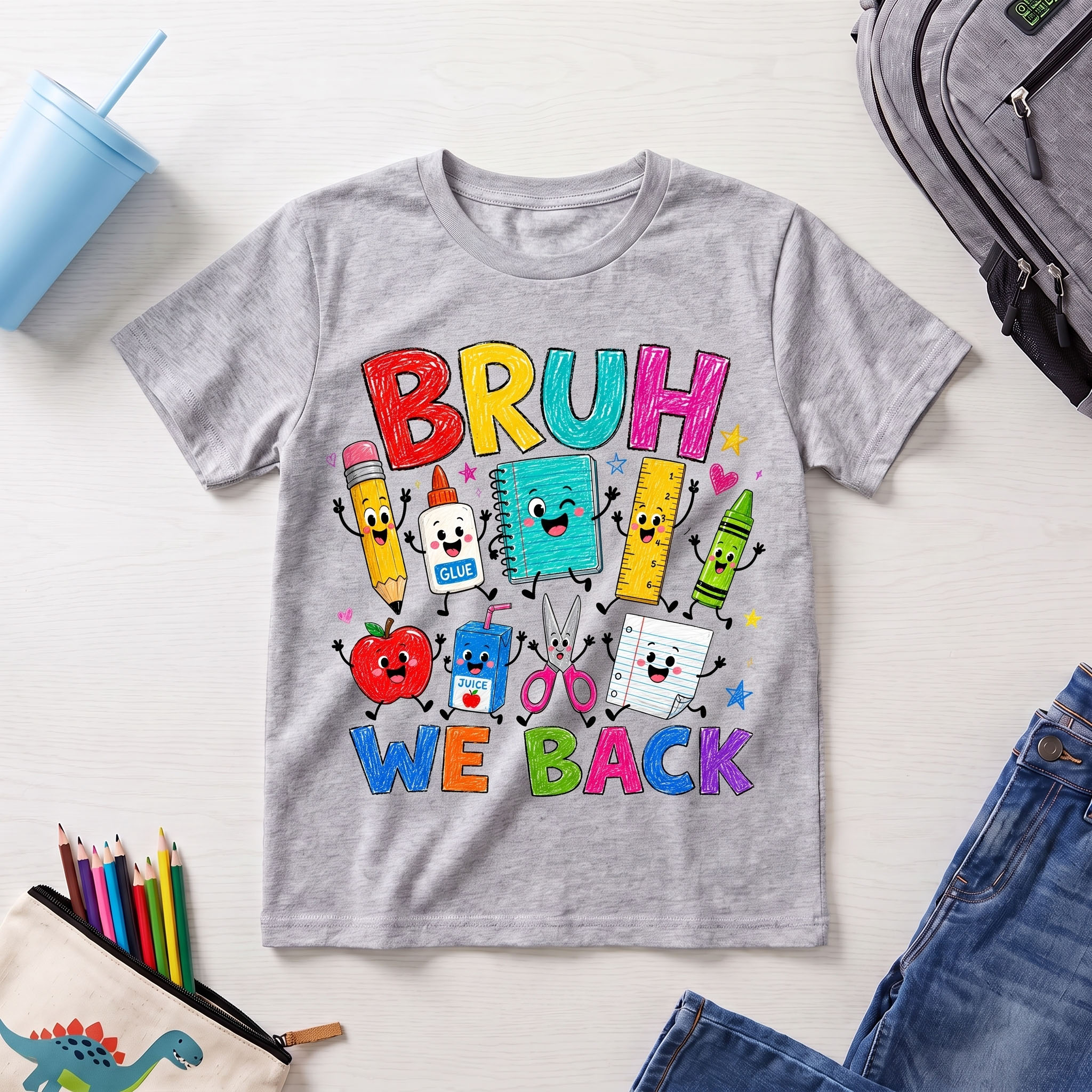 Back to School PNG - Bruh We Back Cute School Supplies Doodles Design – Image 5