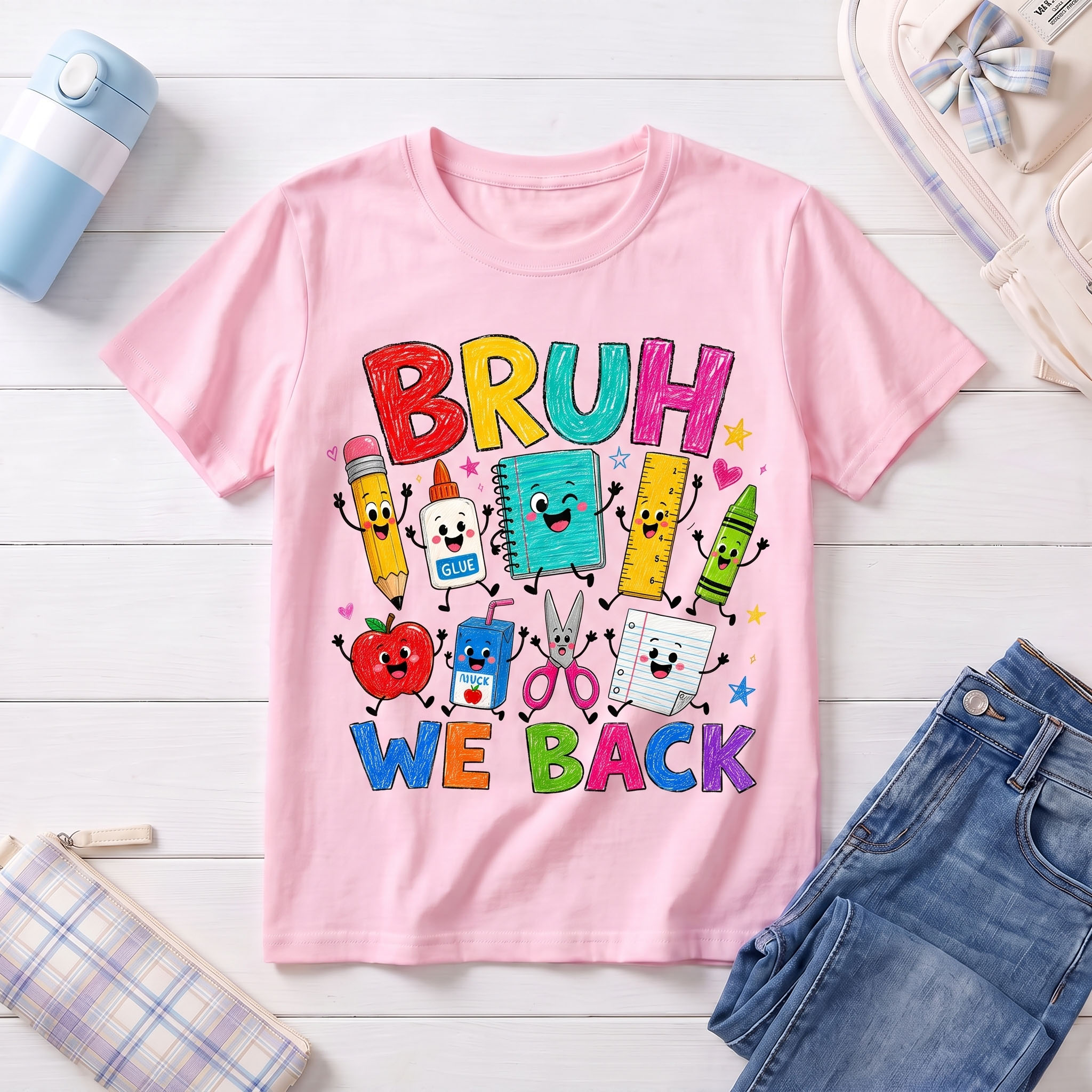 Back to School PNG - Bruh We Back Cute School Supplies Doodles Design – Image 3