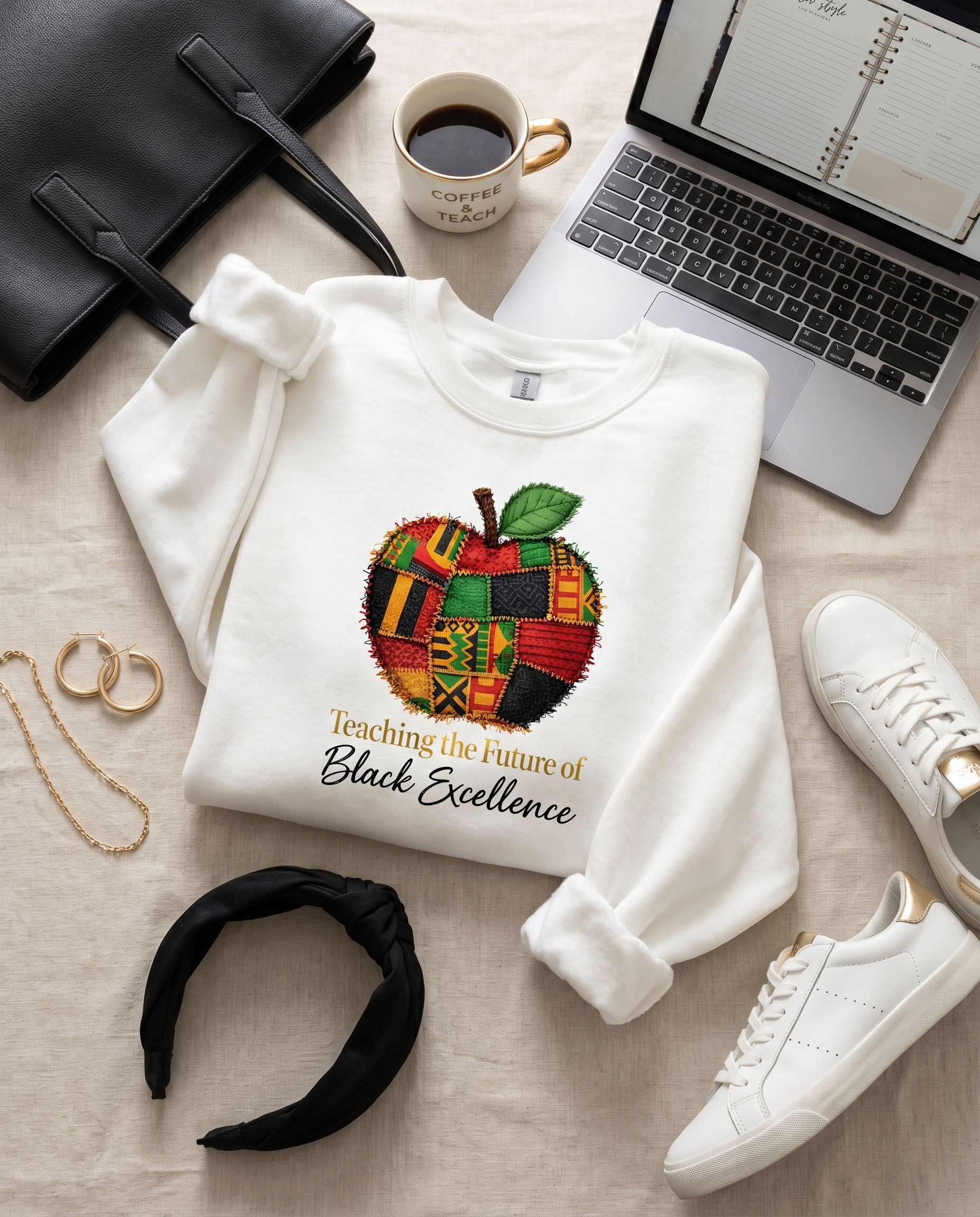 Black Teacher PNG - Kente Patchwork Apple Design – Image 5