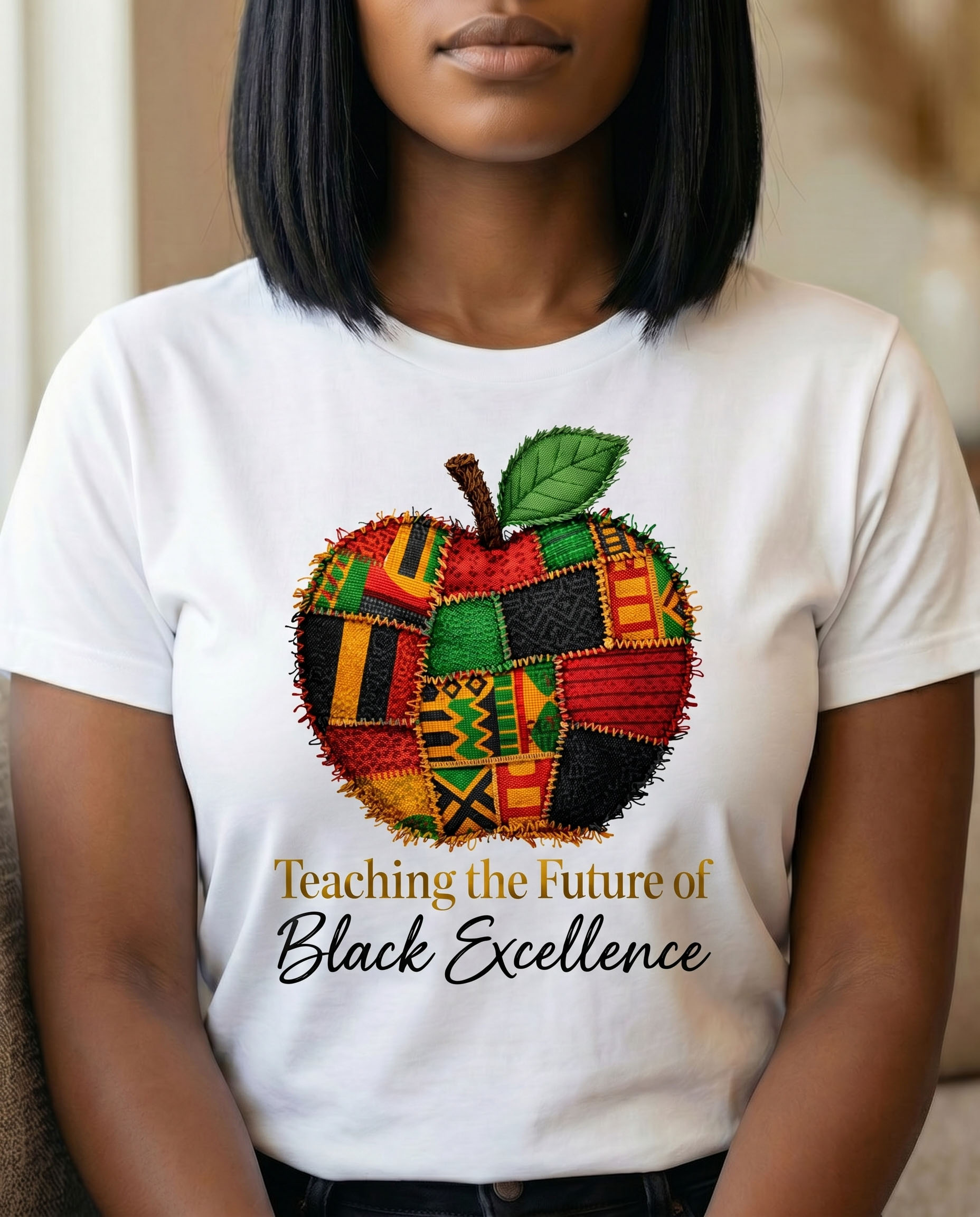Black Teacher PNG - Kente Patchwork Apple Design – Image 2