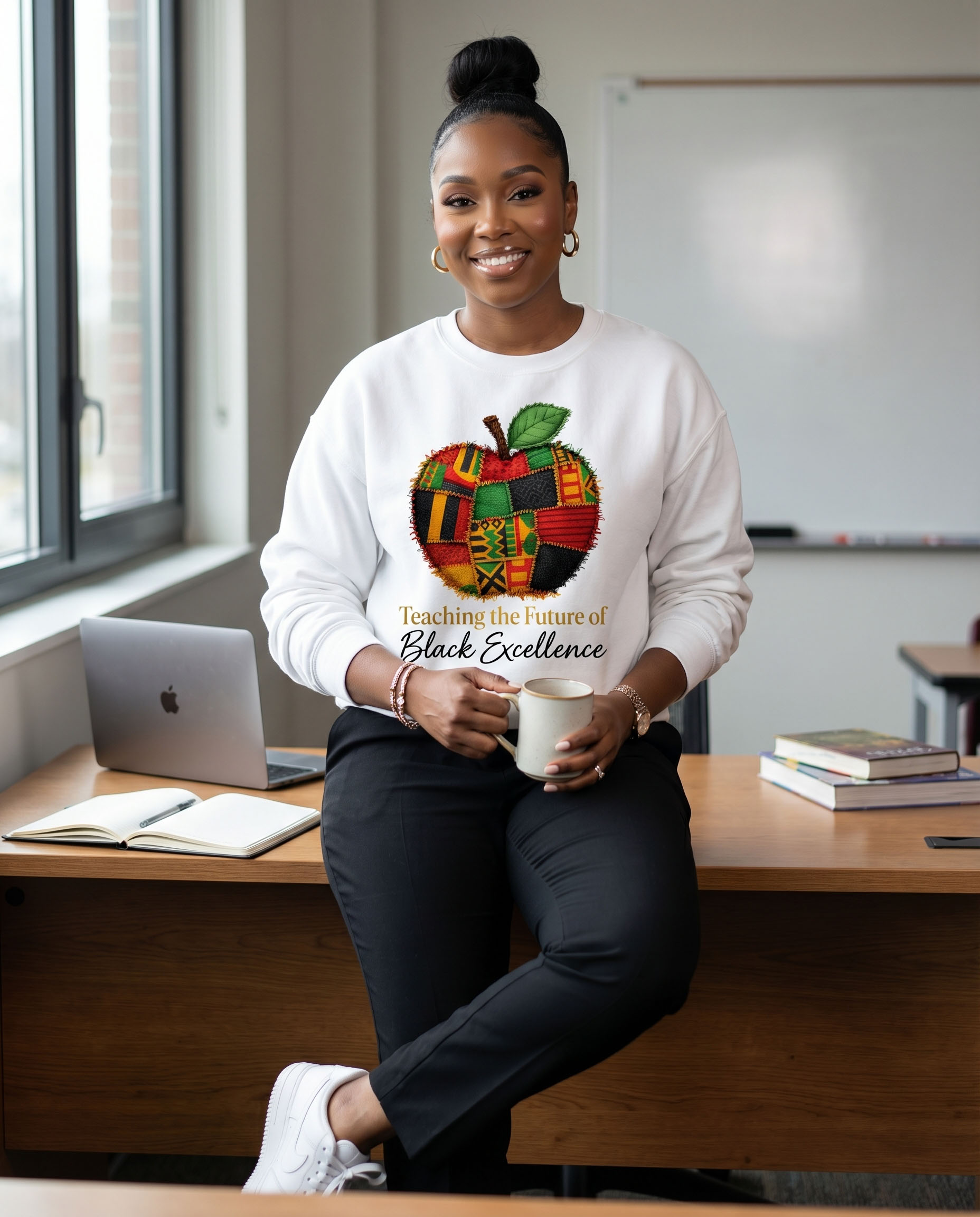 Black Teacher PNG - Kente Patchwork Apple Design – Image 4