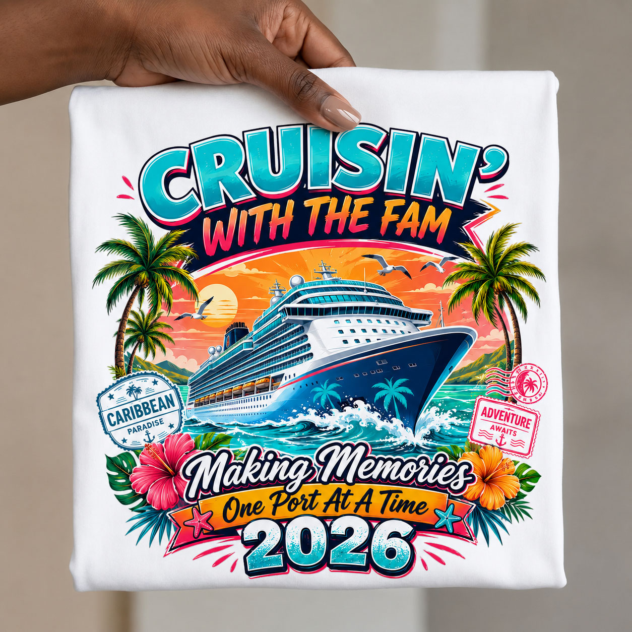 Family Cruise PNG - Cruisin' With the Fam Caribbean Sunset Design – Image 1
