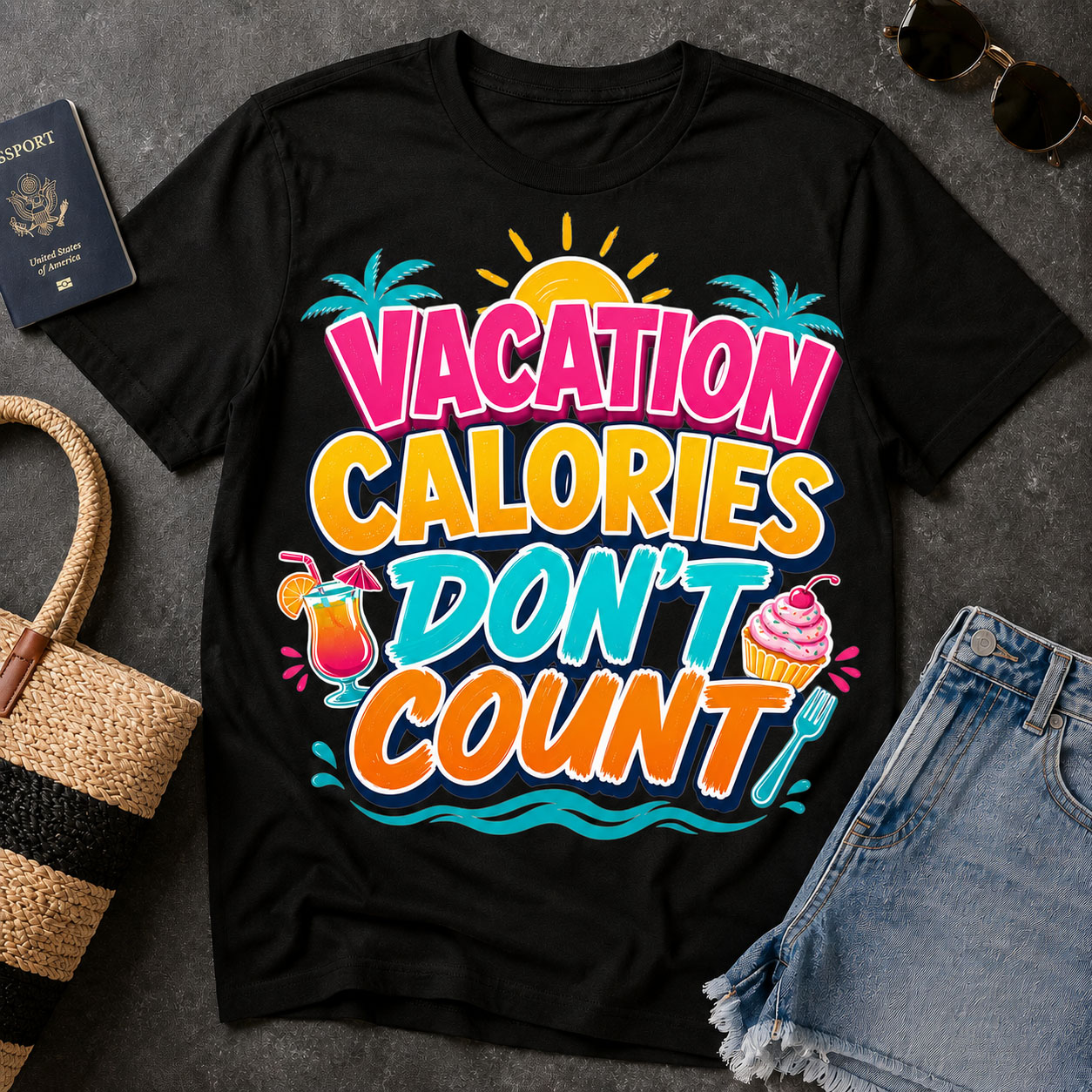 Vacation PNG - Vacation Calories Don't Count Tropical Typography Design – Image 1