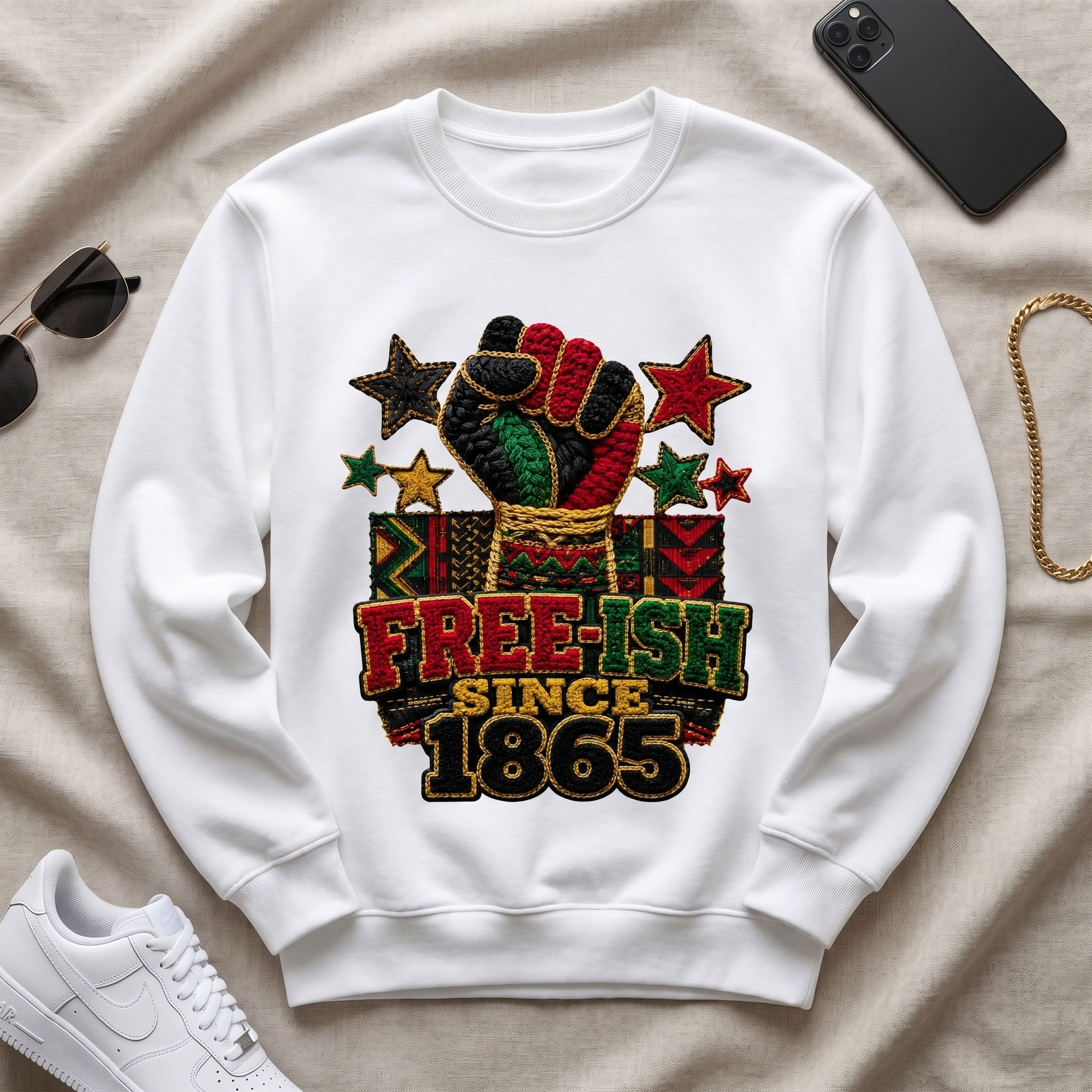 Freeish Since 1865 PNG - Raised Fist Yarn Crochet Style Juneteenth Design – Image 7