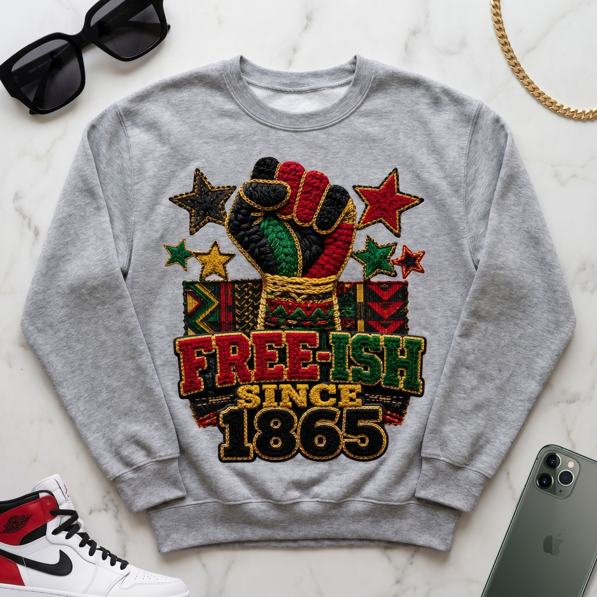 Freeish Since 1865 PNG - Raised Fist Yarn Crochet Style Juneteenth Design – Image 4