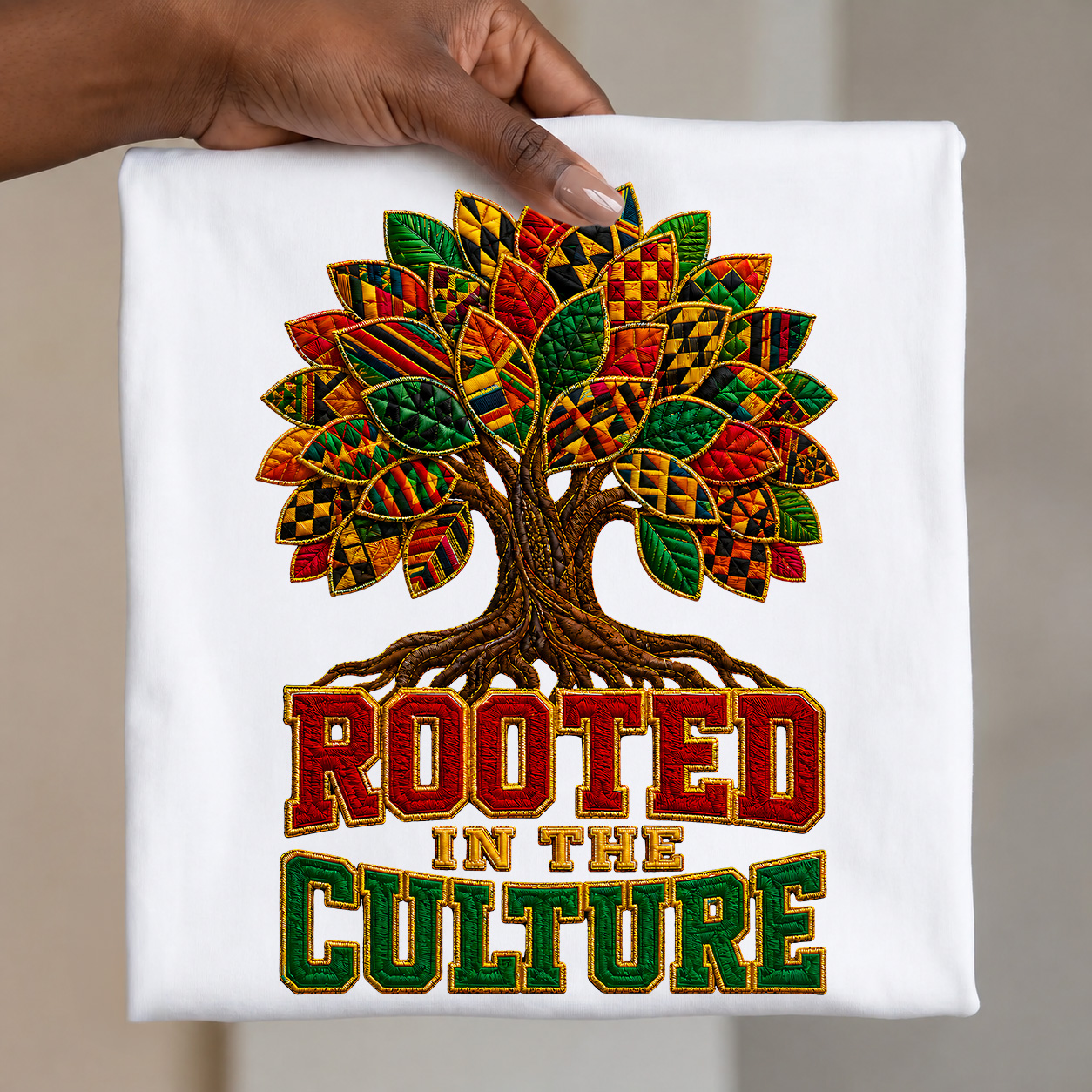 Juneteenth PNG - Rooted in the Culture Kente Tree Embroidery Style Design – Image 1