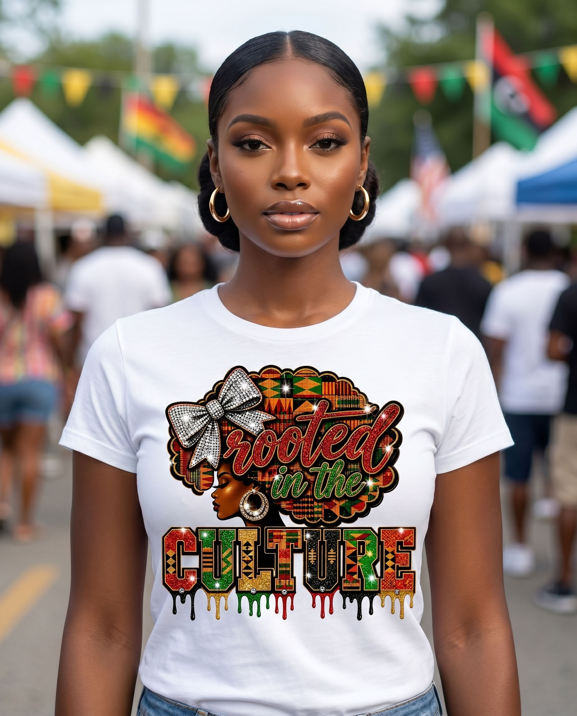 Juneteenth PNG - Rooted in the Culture Afro Melanin Woman Kente Rhinestone Design – Image 4