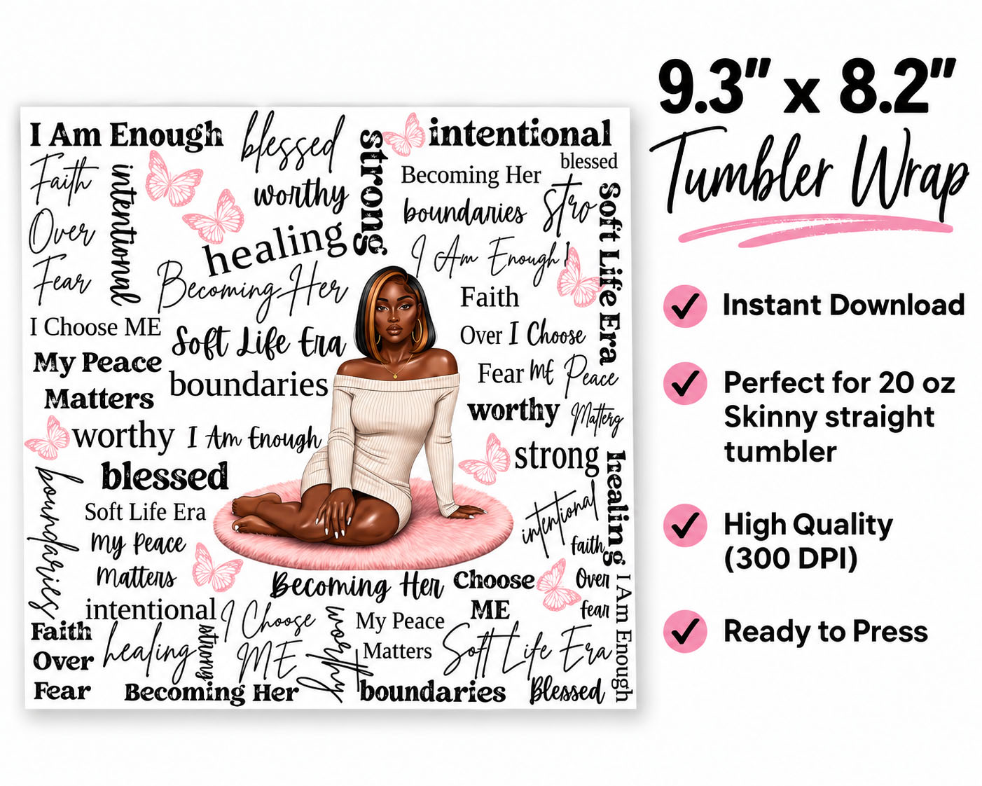 Black Woman Tumbler Wrap - Self Love Affirmations Design – Image 2