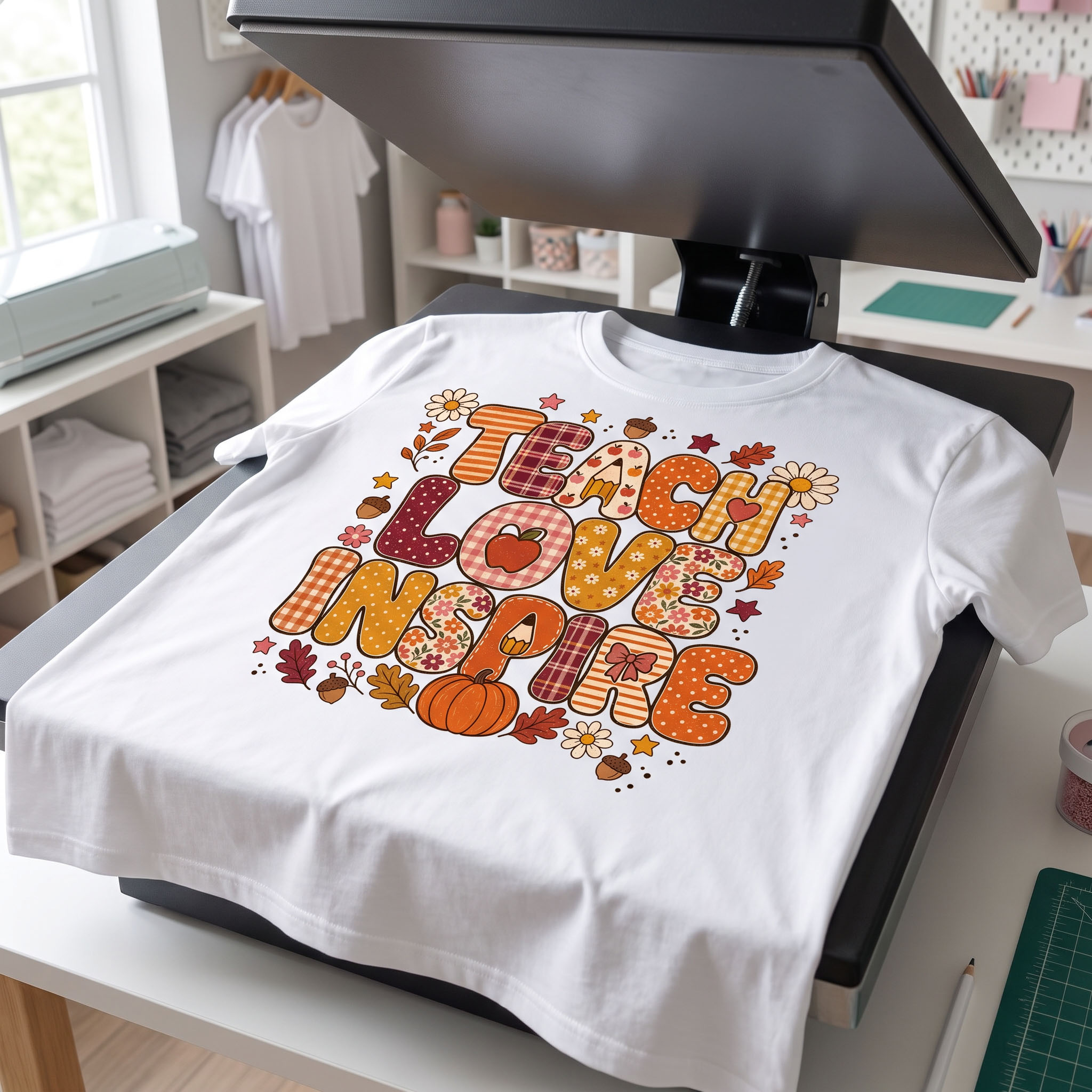 Teacher PNG - Fall Teach Love Inspire Retro Plaid Design – Image 5