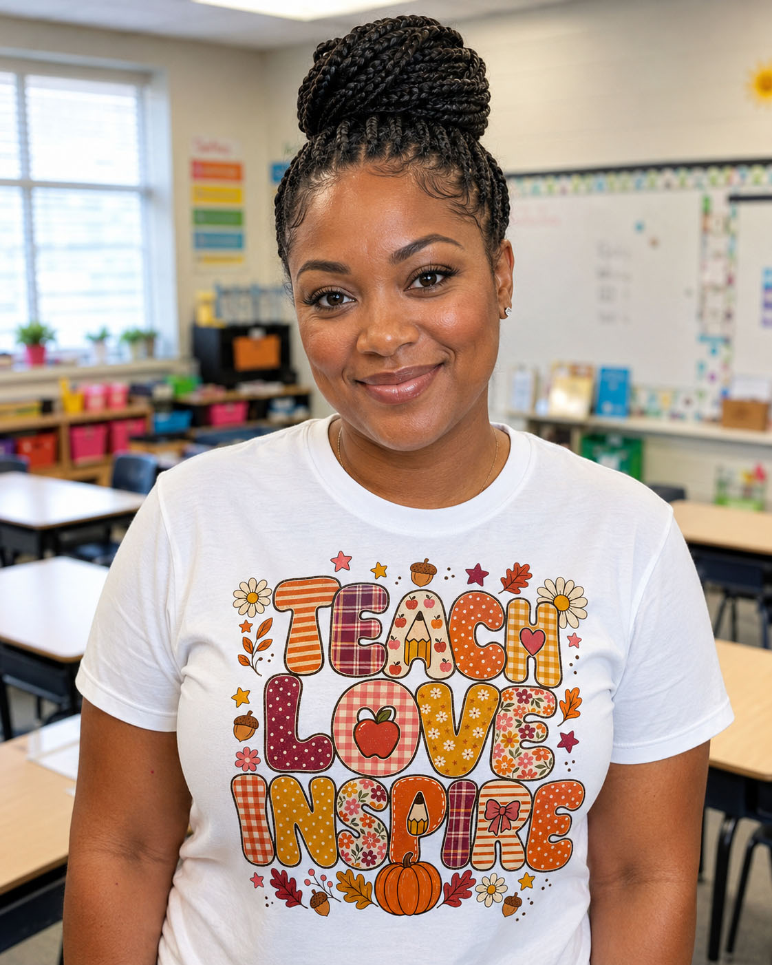 Teacher PNG - Fall Teach Love Inspire Retro Plaid Design – Image 3