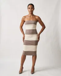 Bamboo BLOCK SKIRT in TAUPE and cream – Image 2