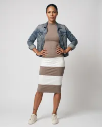 Bamboo BLOCK SKIRT in TAUPE and cream – Image 3