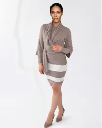 Bamboo BLOCK SKIRT in TAUPE and cream – Image 2