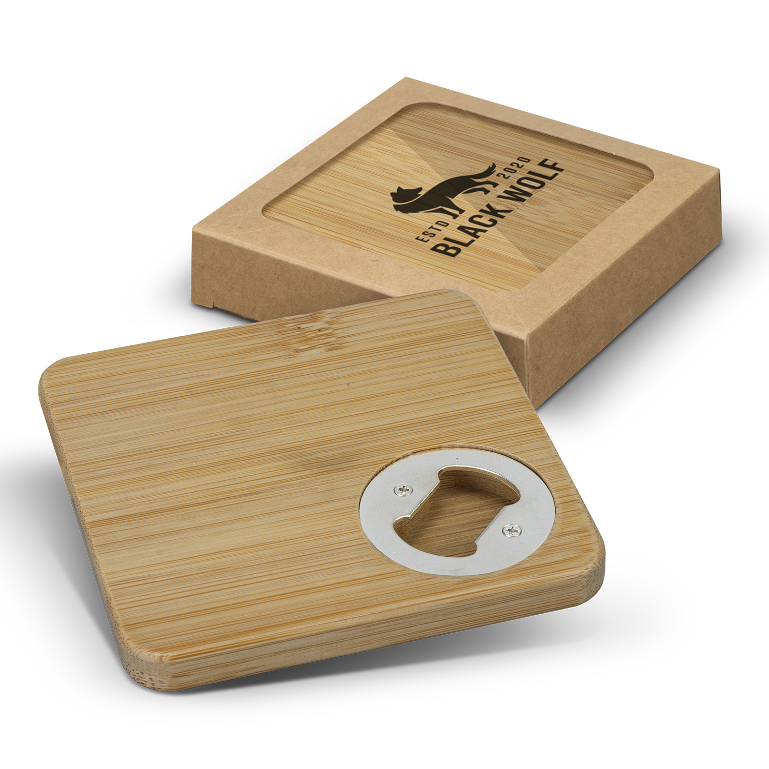Bamboo Bottle Opener Coaster - Set of 2 - Square – Image 1