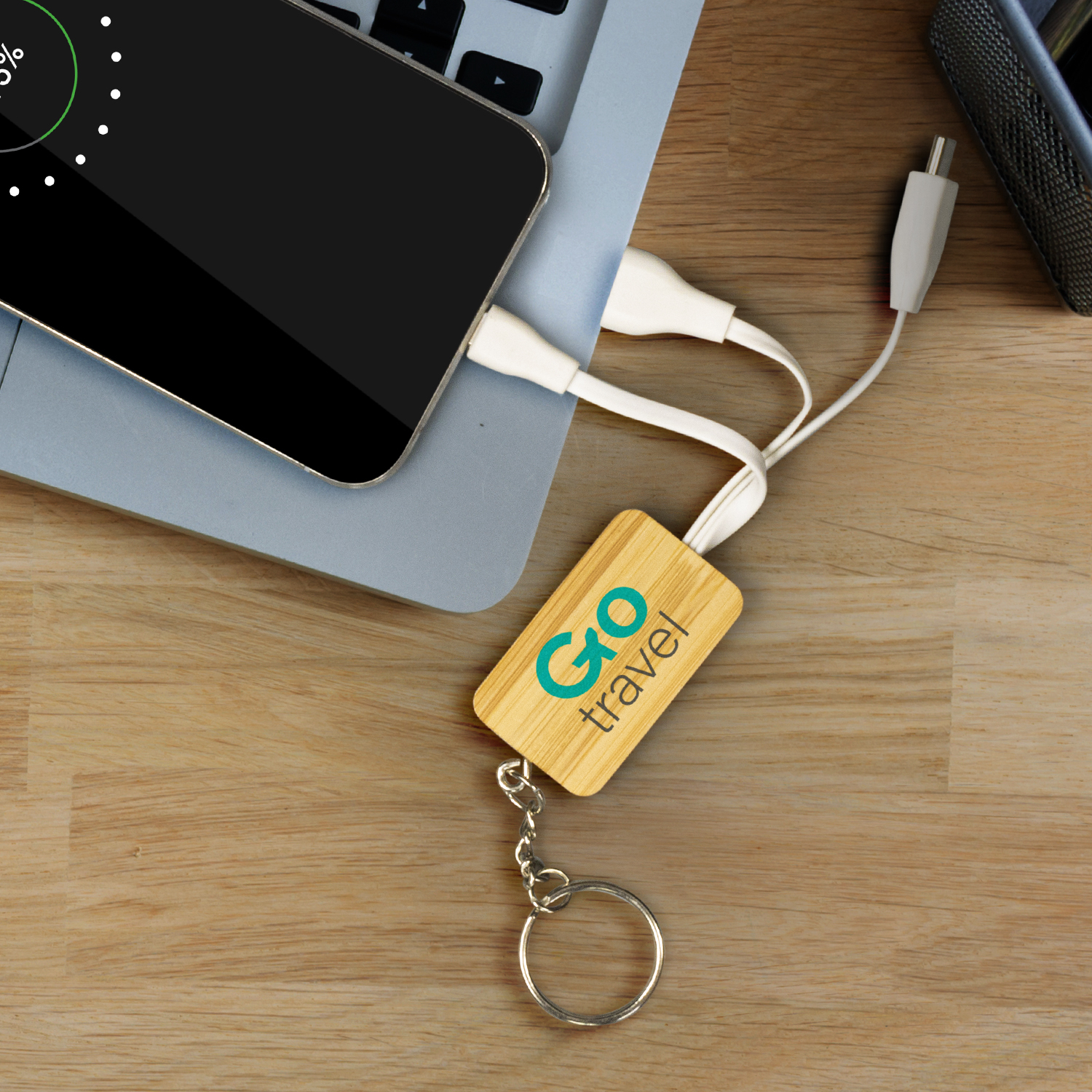Bamboo Charging Cable Key Ring - Rectangle – Image 4