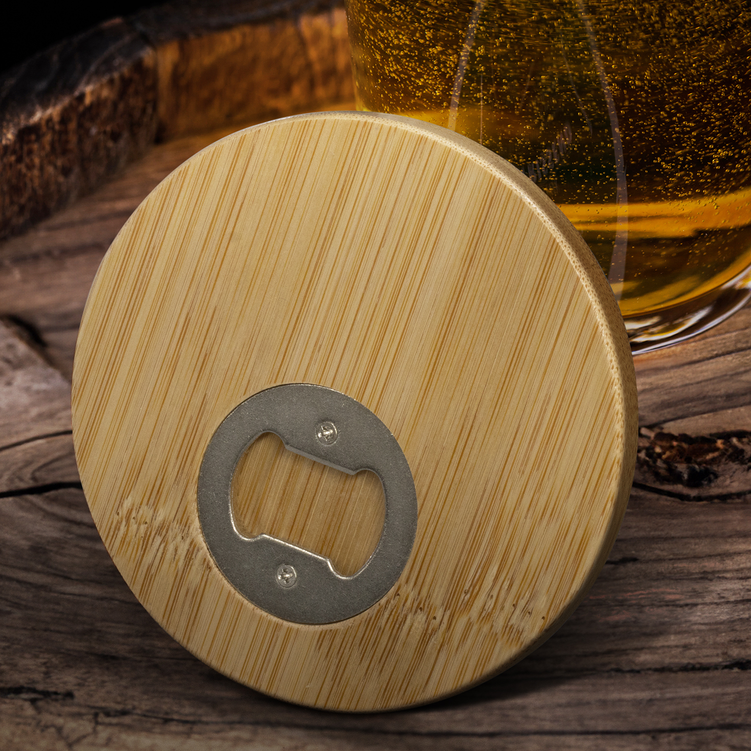 Bamboo Bottle Opener Coaster - Round – Image 4