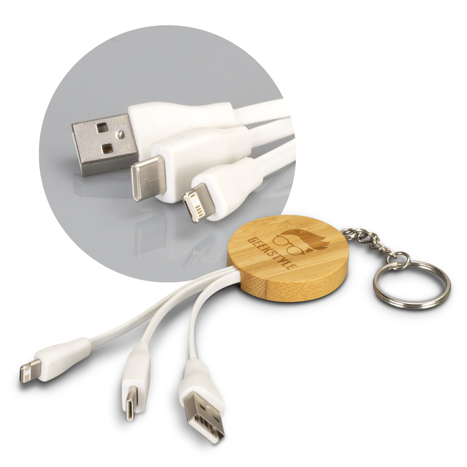 Bamboo Charging Cable Key Ring - Round – Image 1