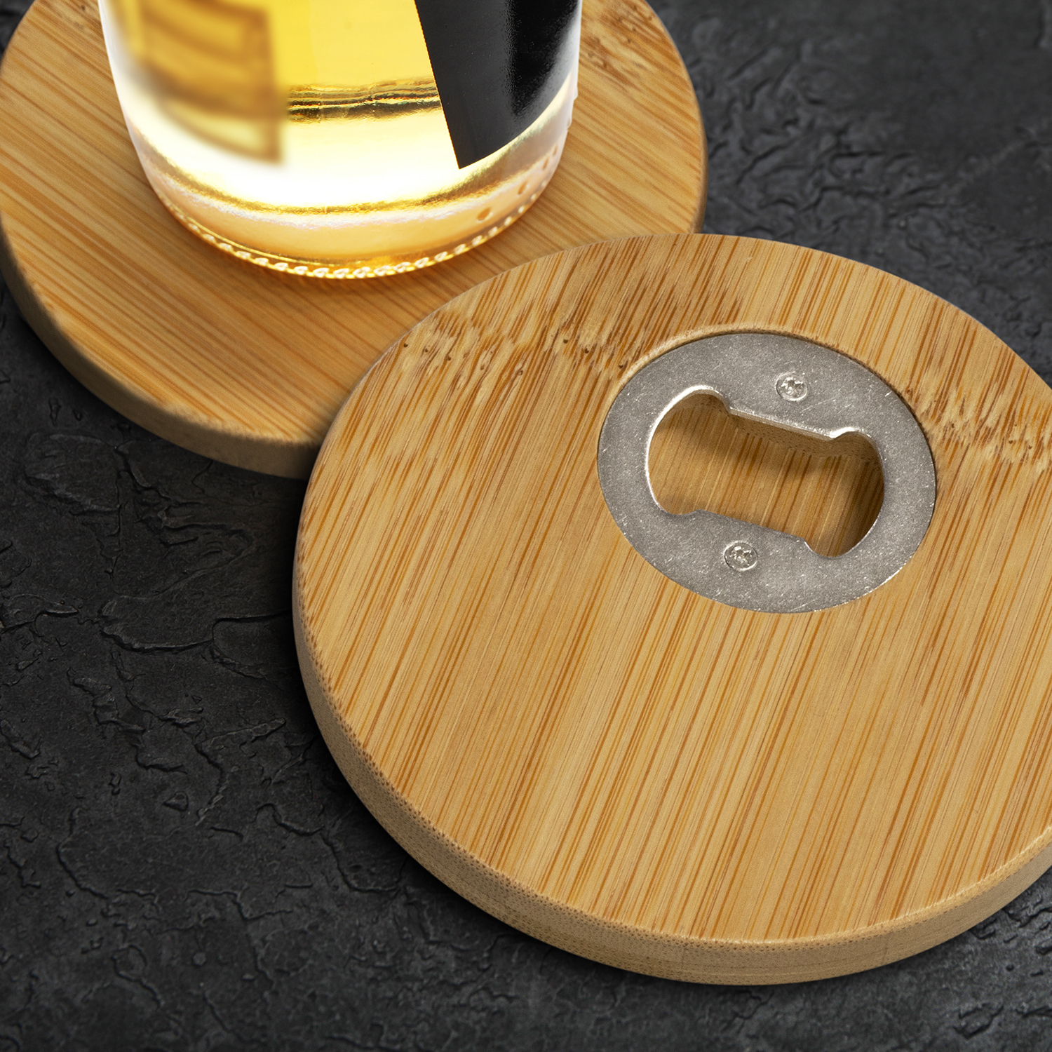 Bamboo Bottle Opener Coaster - Set of 2 - Round – Image 4