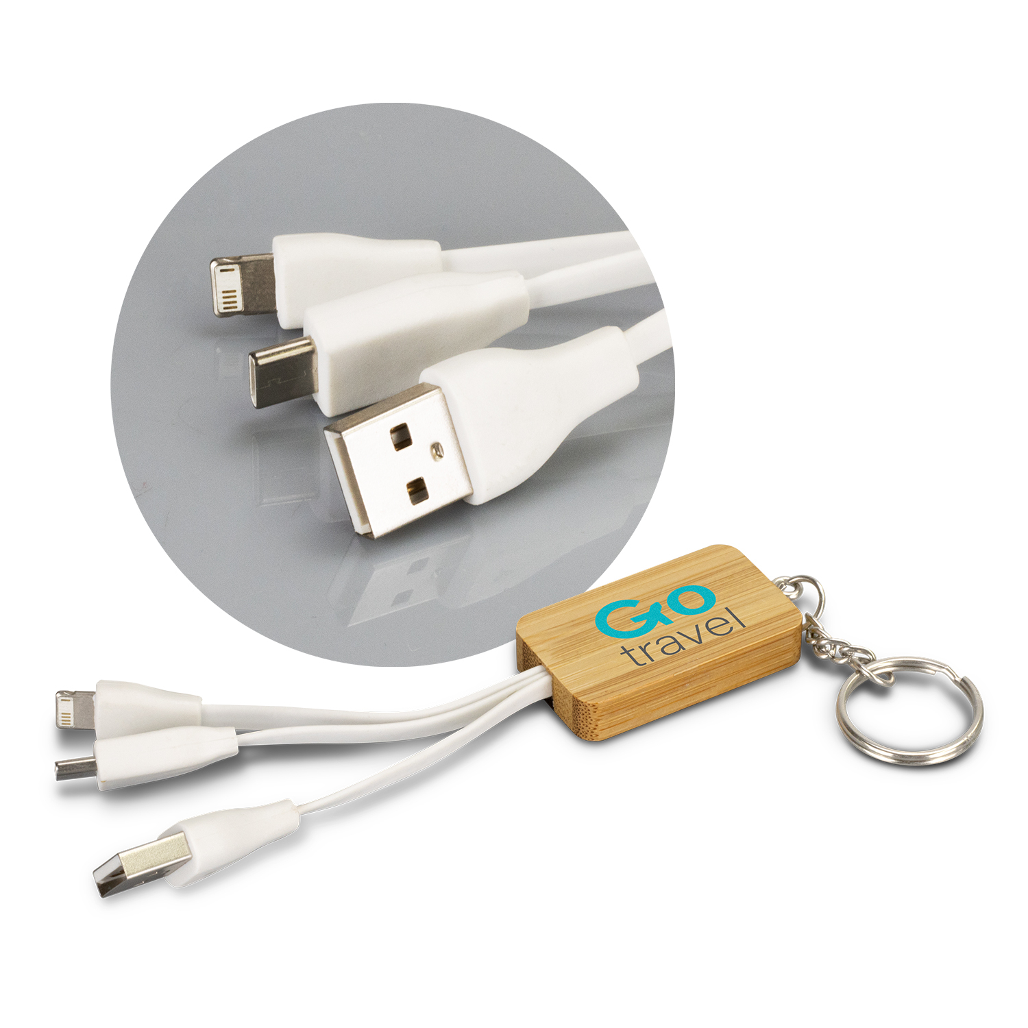 Bamboo Charging Cable Key Ring - Rectangle – Image 1