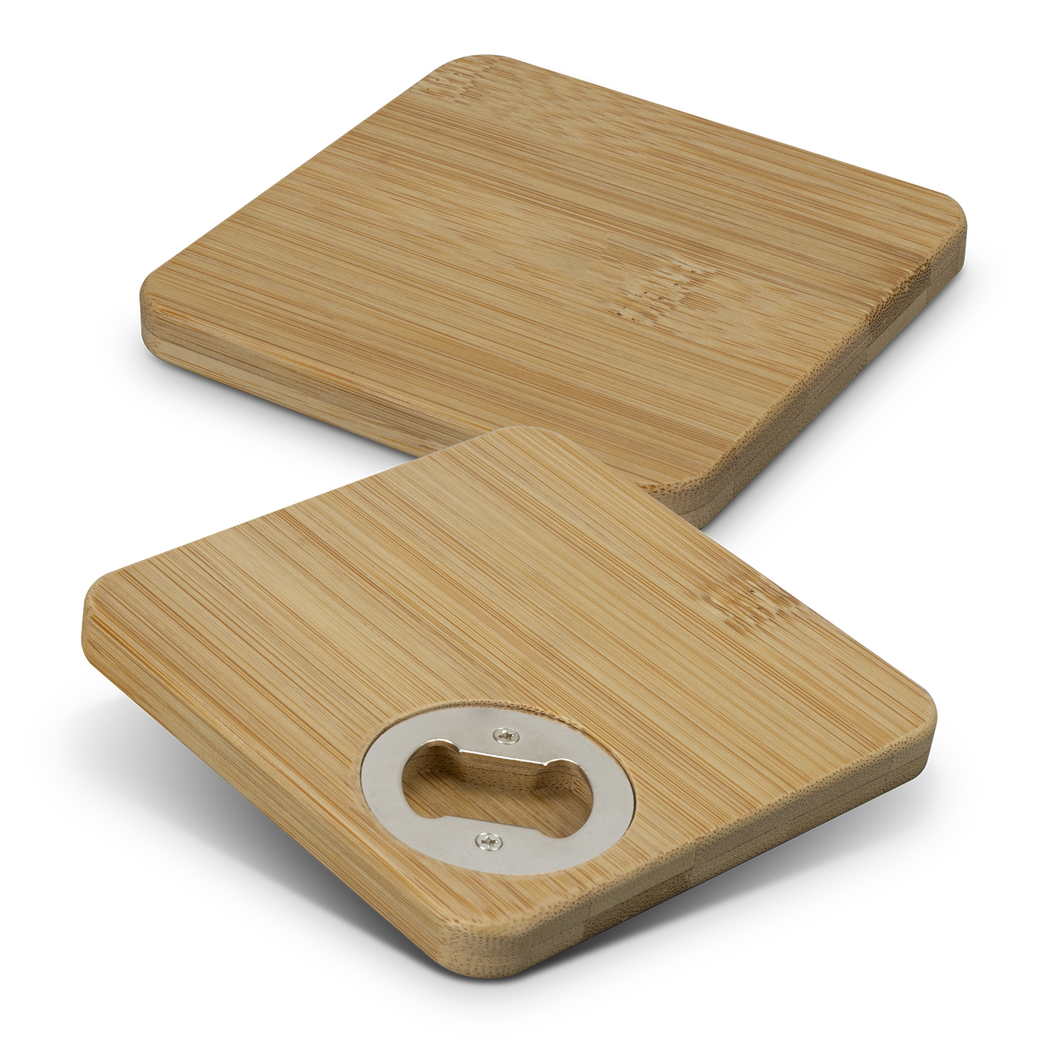 Bamboo Bottle Opener Coaster - Set of 2 - Square – Image 2