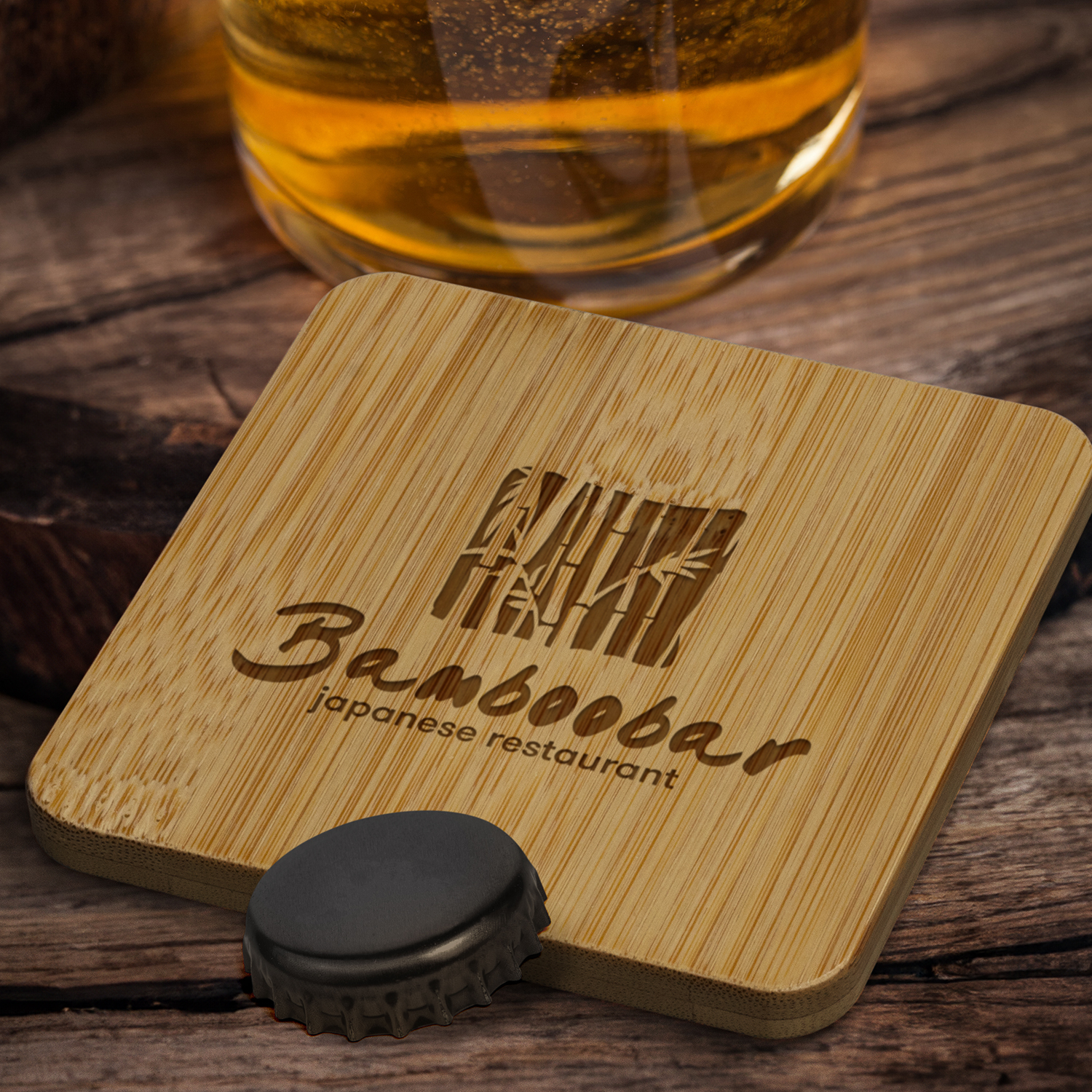 Bamboo Bottle Opener Coaster - Square – Image 4