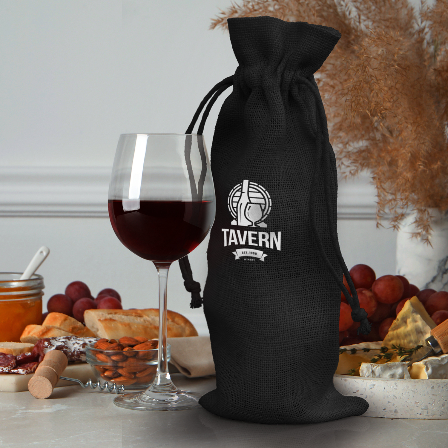 Jute Wine Drawstring Bag – Image 3