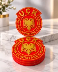 Besa Coaster Co. — Set of 4 – Red base / Gold lettering and eagle