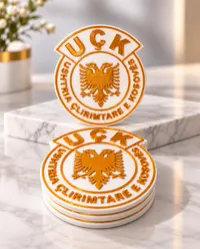 Besa Coaster Co. — Set of 4 – White base / Gold lettering and eagle