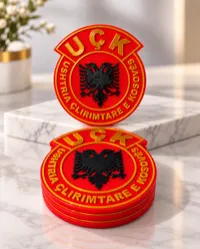 Besa Coaster Co. — Set of 4 – Red base / Gold lettering / Black eagle