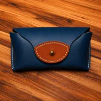 Eyeglass Case – Dark Sky Blue, British Tan