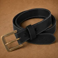 Water Buffalo Belt – Black, Antique Brass, 28
