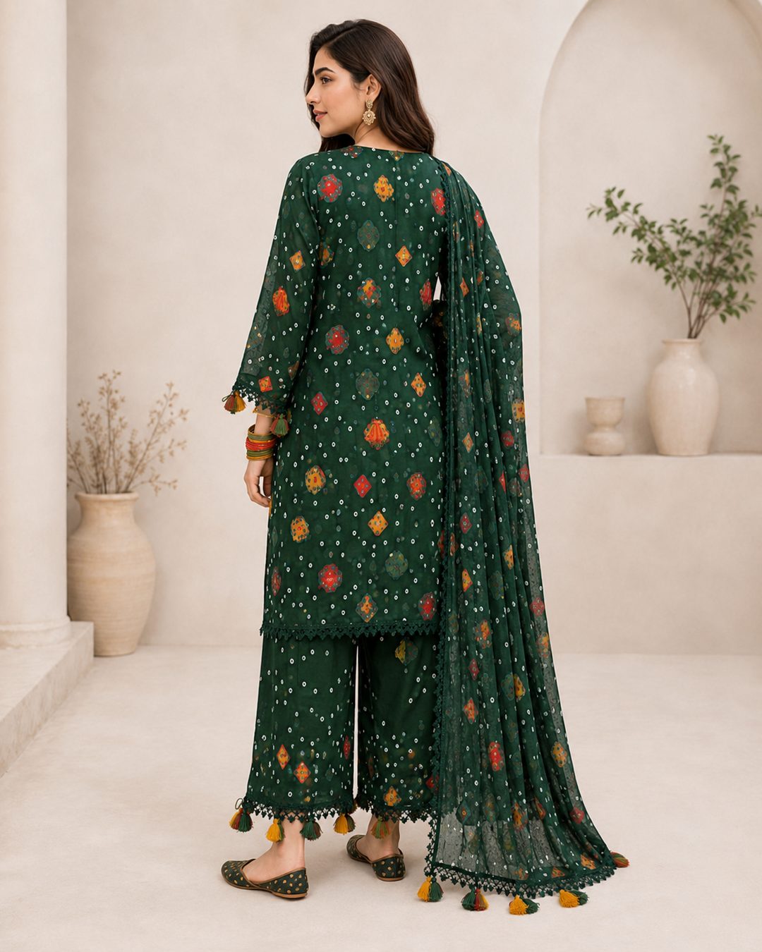 Green Tassel Lawn 3 Piece Suit – Image 2