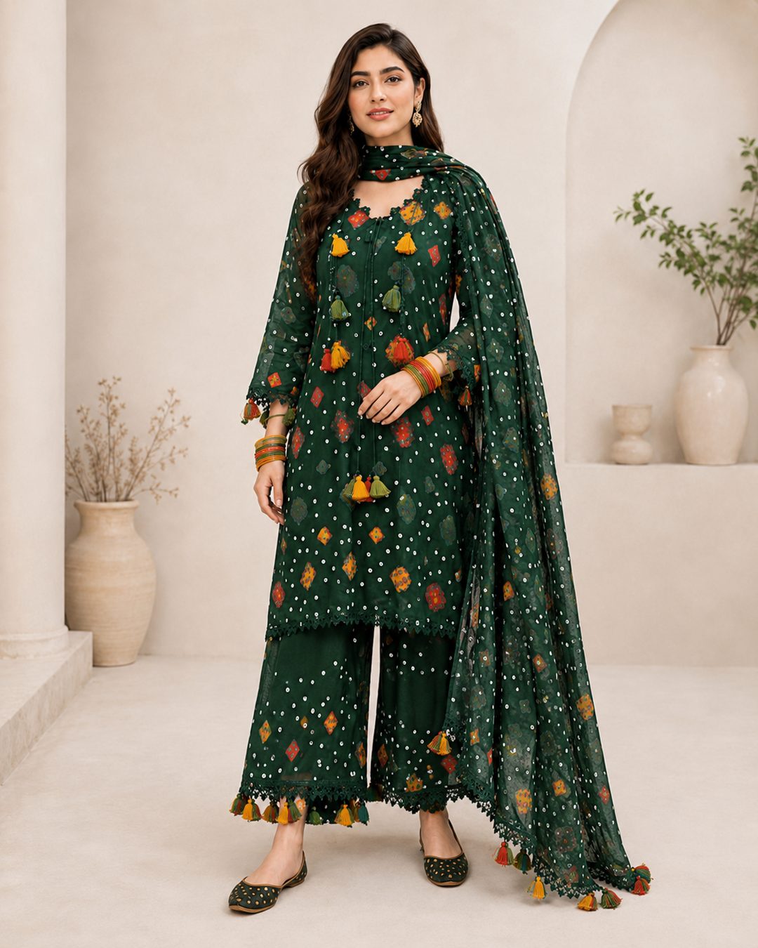 Green Tassel Lawn 3 Piece Suit – Image 3